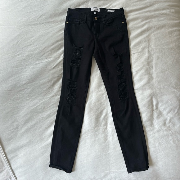 FRAME Le Color Rip Skinny Jeans in black - Picture 6 of 8